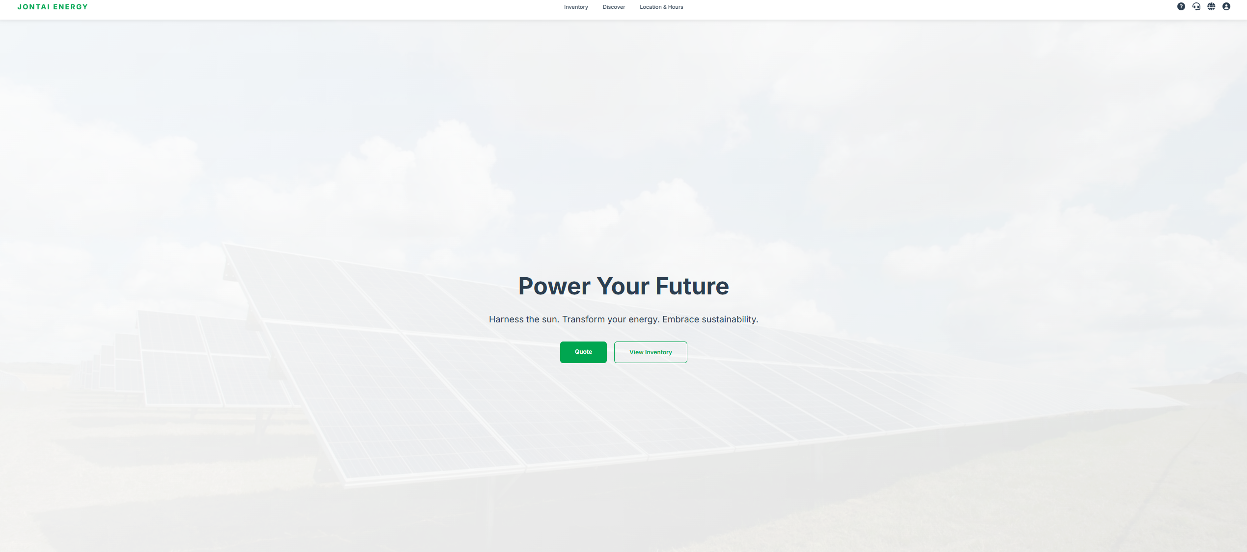Jontai Energy homepage with solar panels and the Power Your Future message